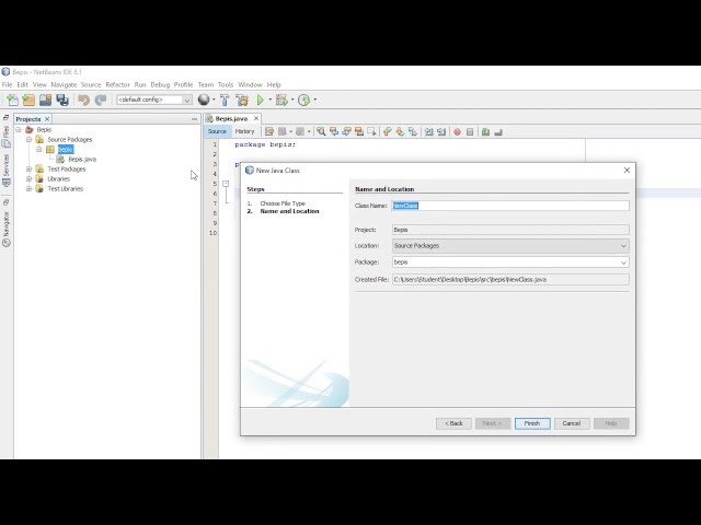 Java Tutorials - Creating New Class Netbeans