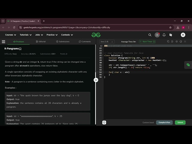 Geeksforgeeks  Problem _ K - Panagrams