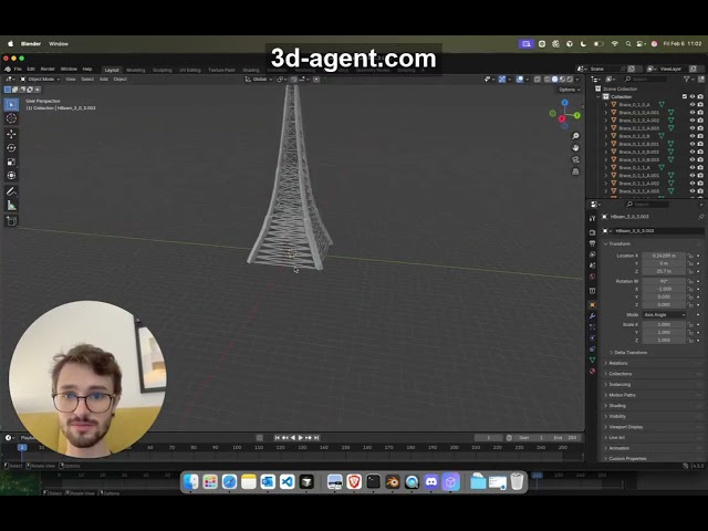 Blender AI Plugin: Creating the Eiffel Tower with Text to 3D | 3D-Agent Demo