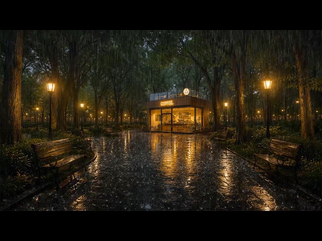 Rainy Nights Jazz at a Quiet Parkside Coffee Shop 🌧️ Rain Sounds for Work, Focus & Peaceful Moments☕