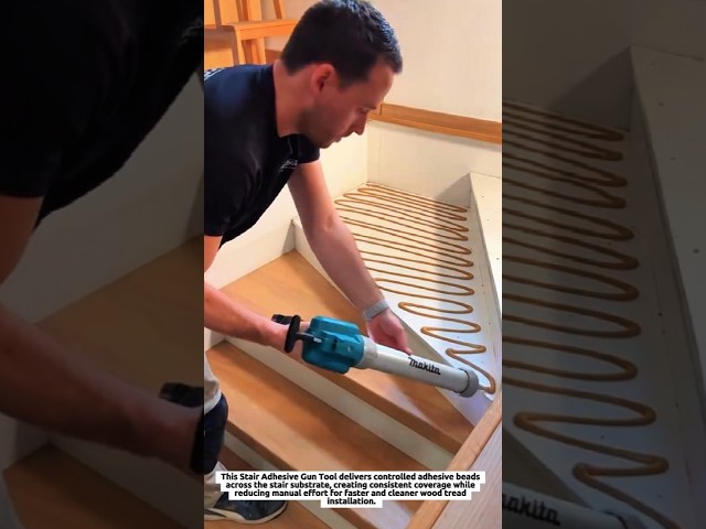 Stair Adhesive Gun Tool Applies Consistent Beads for Fast Wood Tread Installation WithControlledFlow