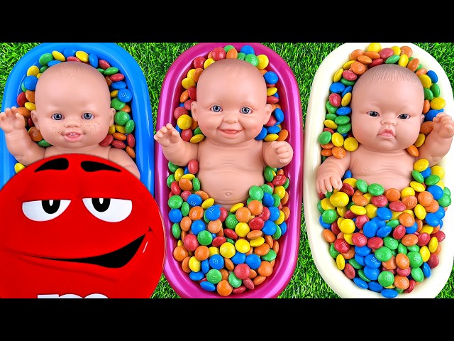 6 Minutes Satisfying with Full of 3 Rainbow BathTubs Candy with M&M's & Magic Slime Cutting Video