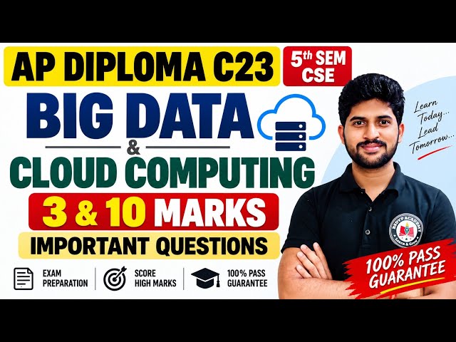 AP Diploma C23 5th Sem CSE | Big Data & Cloud Computing | 3 & 10 Marks Important Questions | 100%
