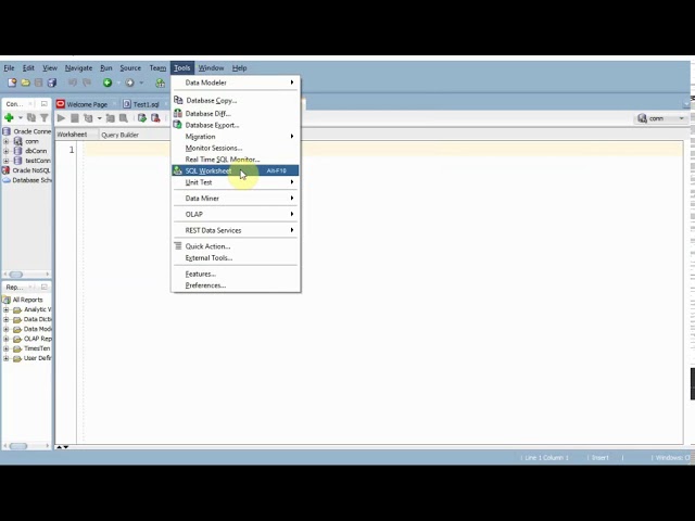 SQL Developer: Adding new SQL worksheet