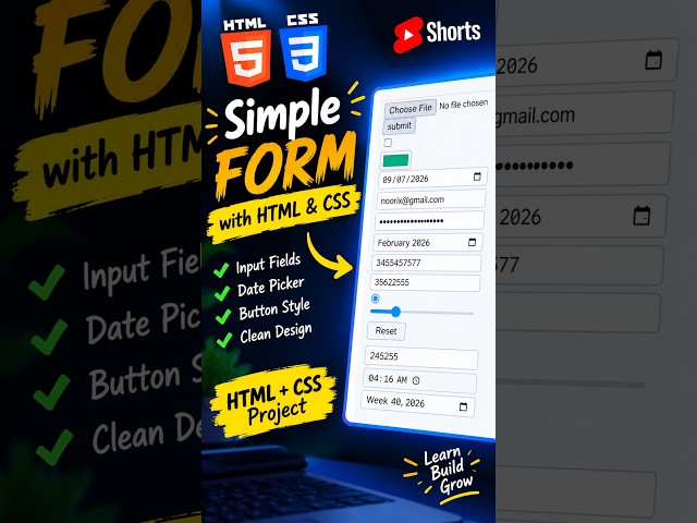 HTML Input Tags List Tutorial For Beginners (Web Development)@Noorix_academy #shorts #html #css