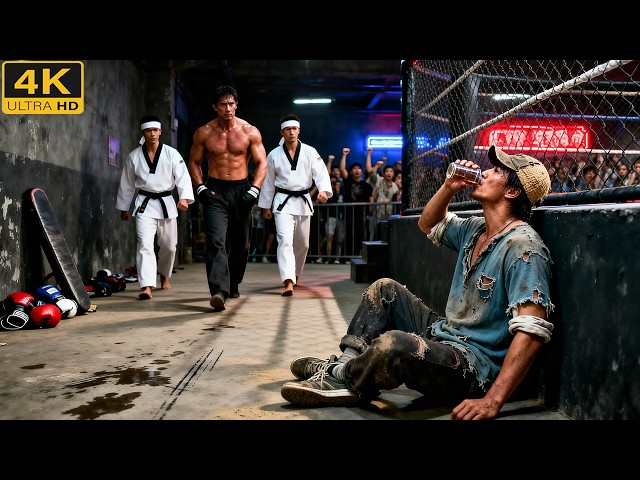 An arrogant French strongman is easily knocked down by a kung fu boy with one Tai Chi strike.