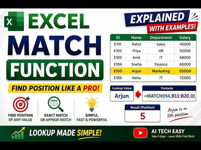 Excel MATCH Function Explained with Examples | Find Position Easily