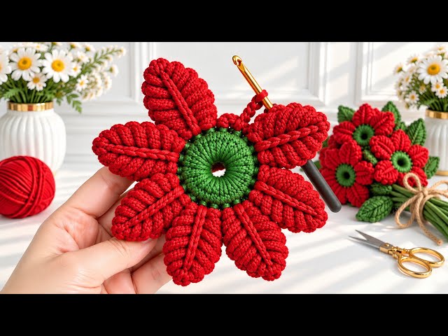 How to Crochet a Stunning Tunisian Flower 🌸 | Easy Step-by-Step Crochet Tutorial for Blankets & Bags