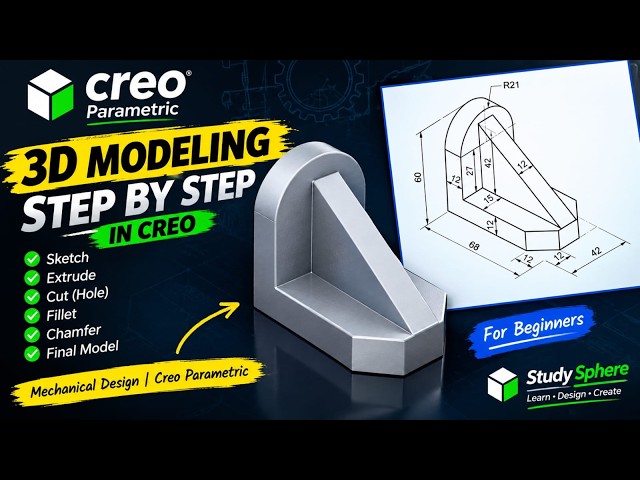 3D Modeling in Creo | Step-by-Step Mechanical Bracket Tutorial 🔥 | Creo Parametric