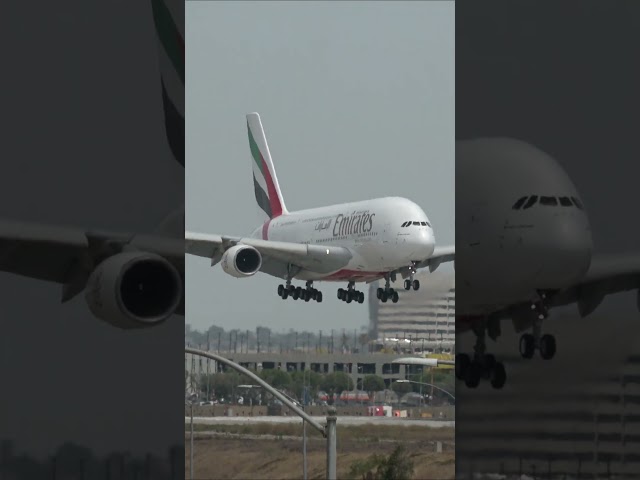 Emirates A380 landing at LAX