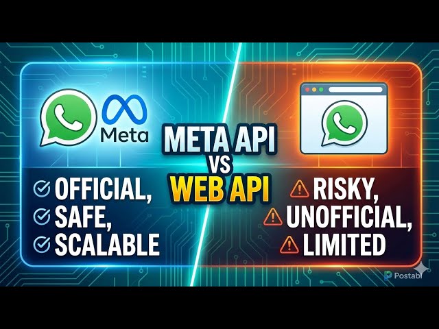 WhatsApp Meta API vs WhatsApp Web API – Postabi Comparison & Safety Tips