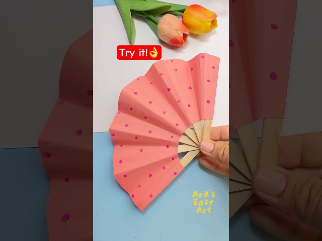 ⁠DIY Cute Handmade Paper Fan Craft👌 @ArasEasyArt #diy #fan #cute #viral #ytshorts