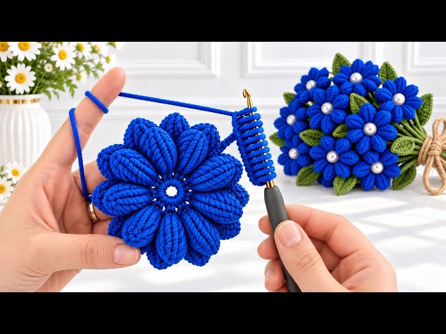 DON’T MISS THIS! 💙 How to Crochet a Stunning 3D Flower Bouquet | Step-by-Step Tutorial