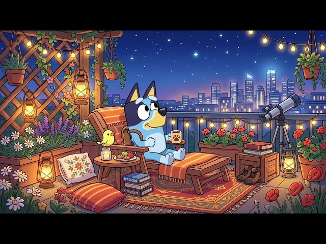 Bluey’s Magical Rooftop Evening ✨  Relaxing Lofi Music with City Lights & Starry Sky