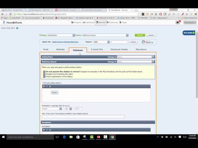 Noodletools source example