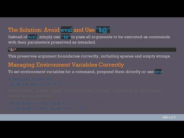 Handling eval and Parameter Passing in Bash Scripts Safely