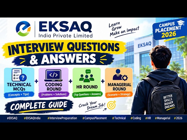 🚀 EKSAQ India Interview Questions & Answers 2026 | Technical + Coding + HR + Managerial Round 🔥