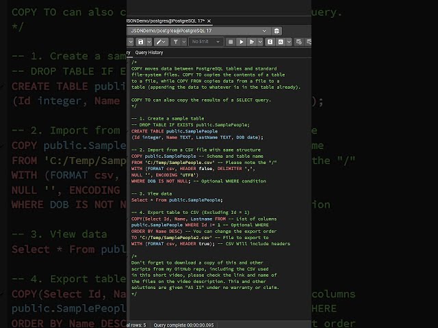 PostgreSQL - COPY TO / COPY FROM