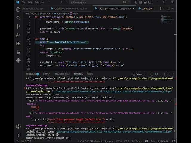 PYTHON BEGINNER PROJECT 🚀PASSWORD GENERATOR 💻
