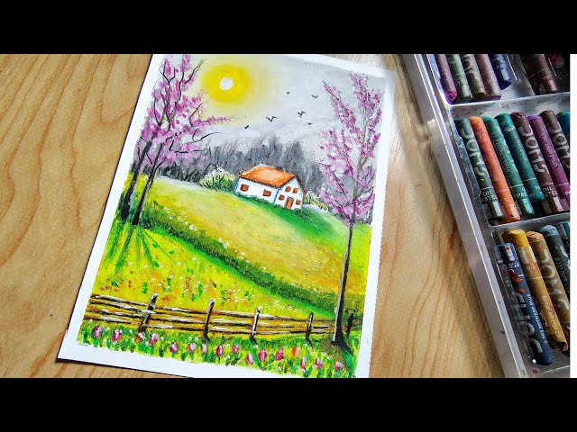 ✨🌄Beautiful sunrise village scenery with oil pastel colour step by step easy and simple