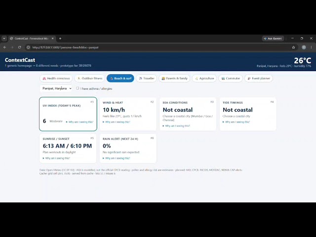 ContextCast – Personalized Homepage for Mausam App | SIH 2026 | PS SIH26076