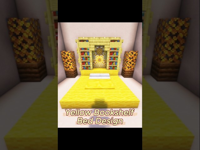 Yellow Bookshelf Bed Design #minecraft #shorts