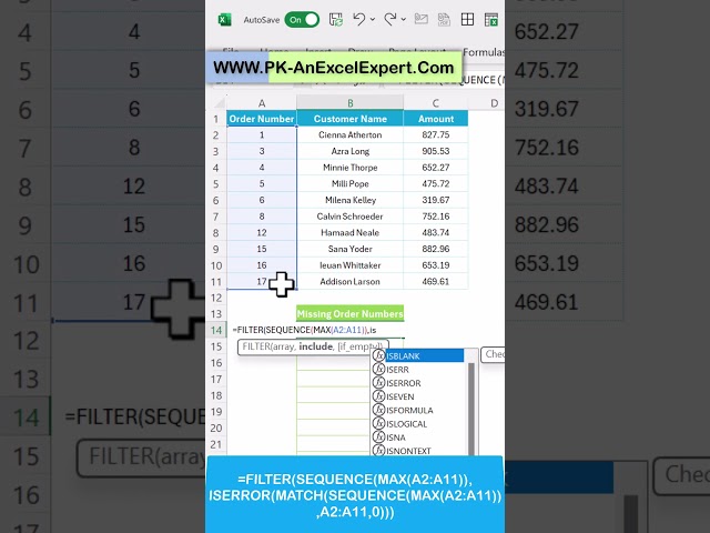 Get Missing Order Numbers using Excel Formula #exceltips #exceltricks #excelformula