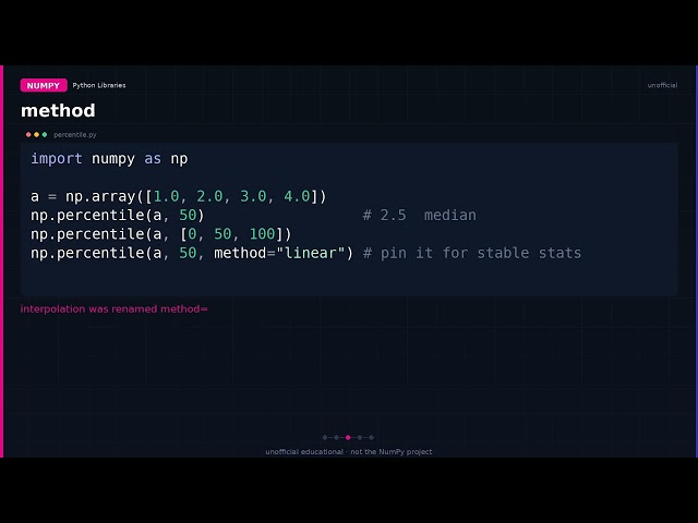 numpy.percentile: 50 is the median, method= matters