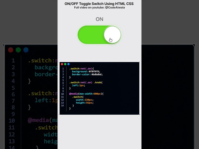 #coding #development Create ON/OFF Toggle Switch Using HTML CSS & JavaScript  #java #learncoding #ui