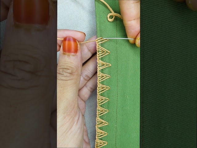 Very easy border hand embroidery tutorial #embroidery #loopstitch #sewing #beginnersstitch #crochet