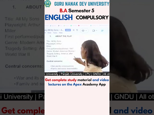 All My Sons Summary | BA Sem 5 English Compulsory Syllabus | English BA 5th Semester
