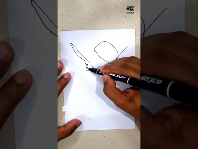 How to draw a Girl with hat - one line art #shorts