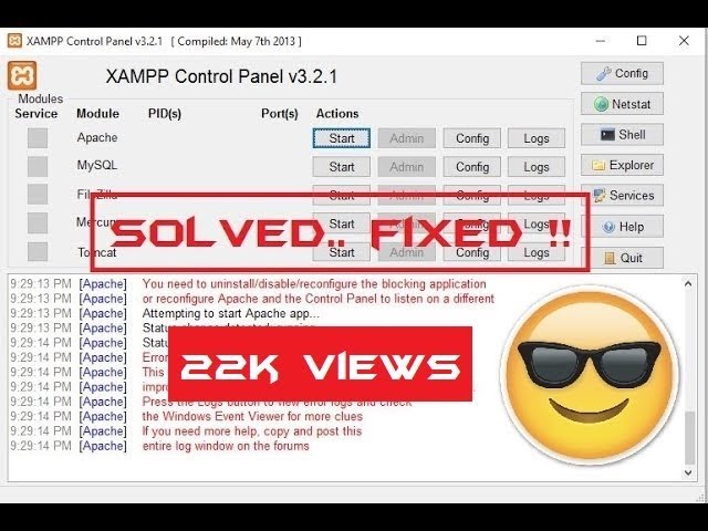 How to solve Apache server SHUTDOWN unexpectedly problem!