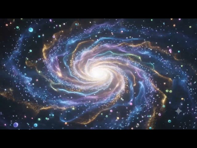 thousands of luminous fluorescent particles suspended in a dark infinite space.