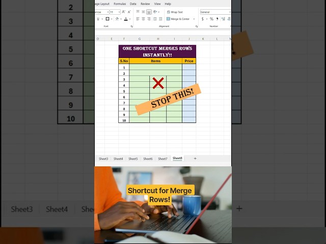 🖐️ STOP Merging Rows Manually! This ONE Excel Shortcut Does It Instantly! 🧞 #excel #msexcel #shorts