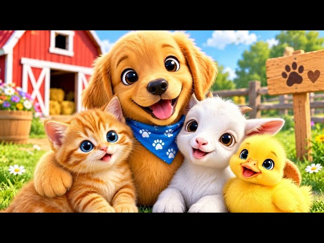 Golden Puppy Helps Lost Cat, Duck & Baby Goat | Animals Sounds for Kids | Cute Animals for Toddlers 