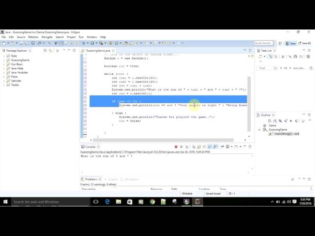 Addition Game in java Part 2.