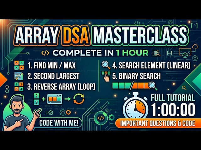 DSA Masterclass in 1 Hour | Min, Max, Second Largest, Reverse & Binary Search 🚀