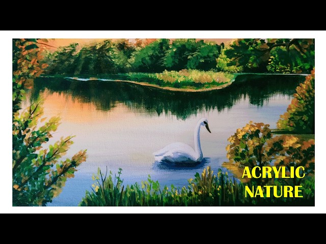 Acrylic canvas painting | Painting beautiful nature scenery time lapse | Step by Step painting
