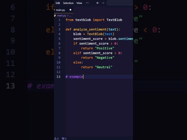 Sentiment Analysis AI in 4sec Using Python || python programming #python