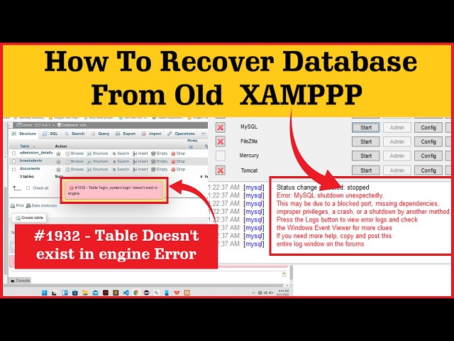 How to recover MySQL database from old XAMPP ? || Accessing database from old XAMPP || XAMPP Error