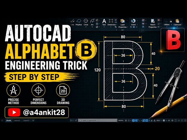 How to Draw Alphabet B in AutoCAD | Engineering Drawing Trick | Step by Step
