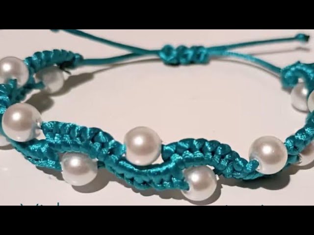 Pulsera en nudo feston y perlas tutorial #manillasdehilo #macrame #bisuteria 
