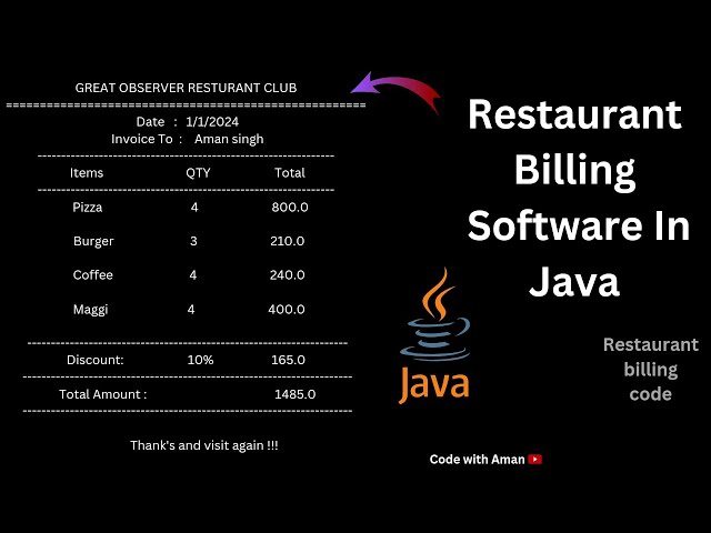 Restaurant Billing Code in Java ||  Restaurant Billing Software in Java