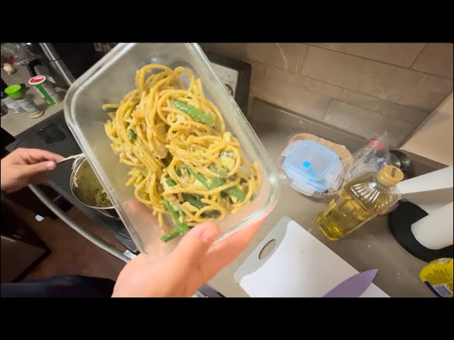 Little Will college cooking green pasta and chicken week 3
