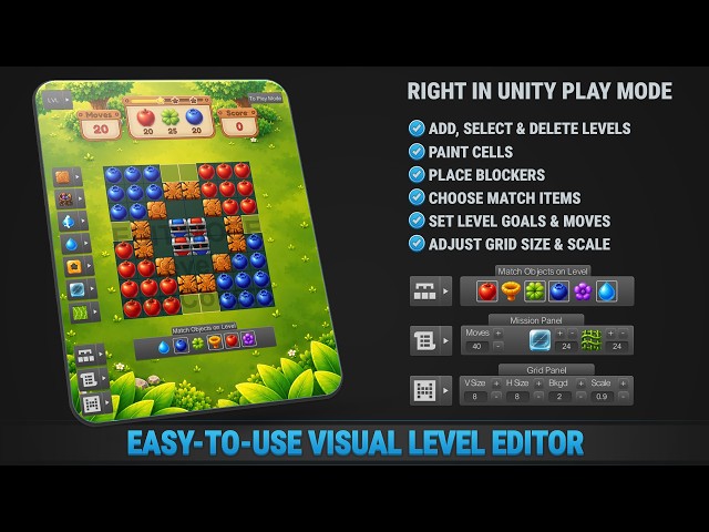 Unity Match-3 Level Editor • Build Link Puzzle Levels — Forest Kit