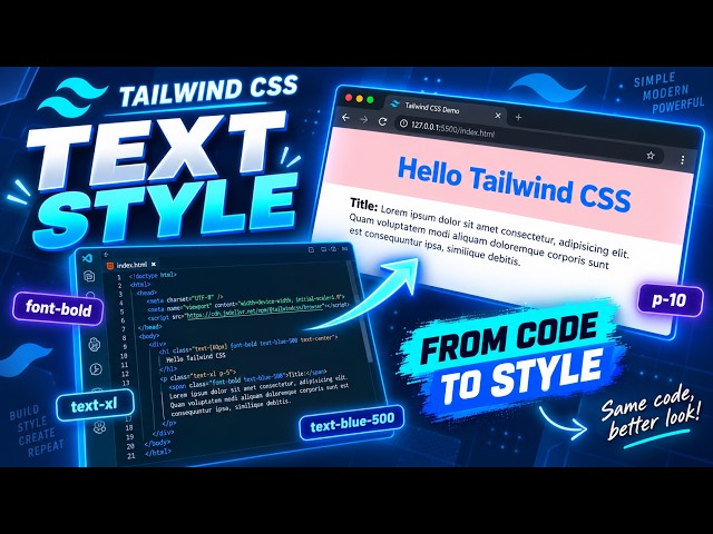 មេរៀន Tailwind CSS Text Style | កំណត់ Size, Color, Weight និង Align ជាមួយ HTML