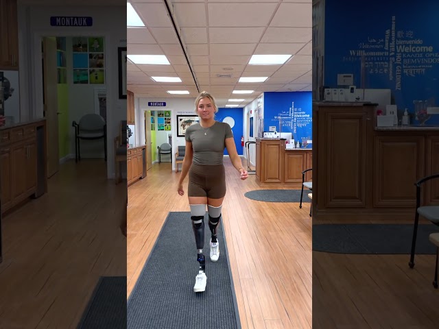 Paralympic Gold Medalist Jessica Long Walking with Bilateral BK Prosthetic Legs