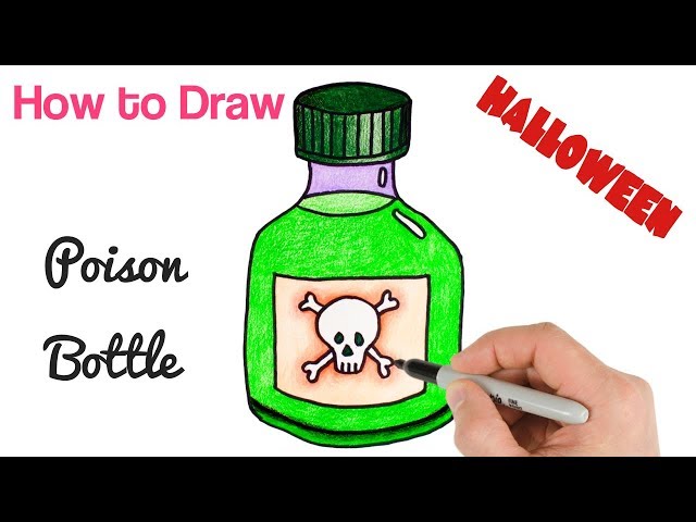 How to Draw a Poison Bottle Easy | Halloween drawings for beginners