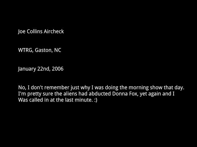 Joe Collins Aircheck | WTRG, Gaston, NC | 1-22-06